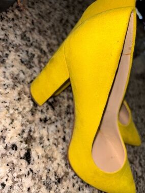 Nine West Yellow Suede Block Heel Pumps